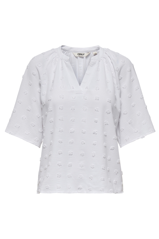 ONLIVANA LIFE 34 DOBBY V-NECK TOP W 15353159 BRIGHT WHITE